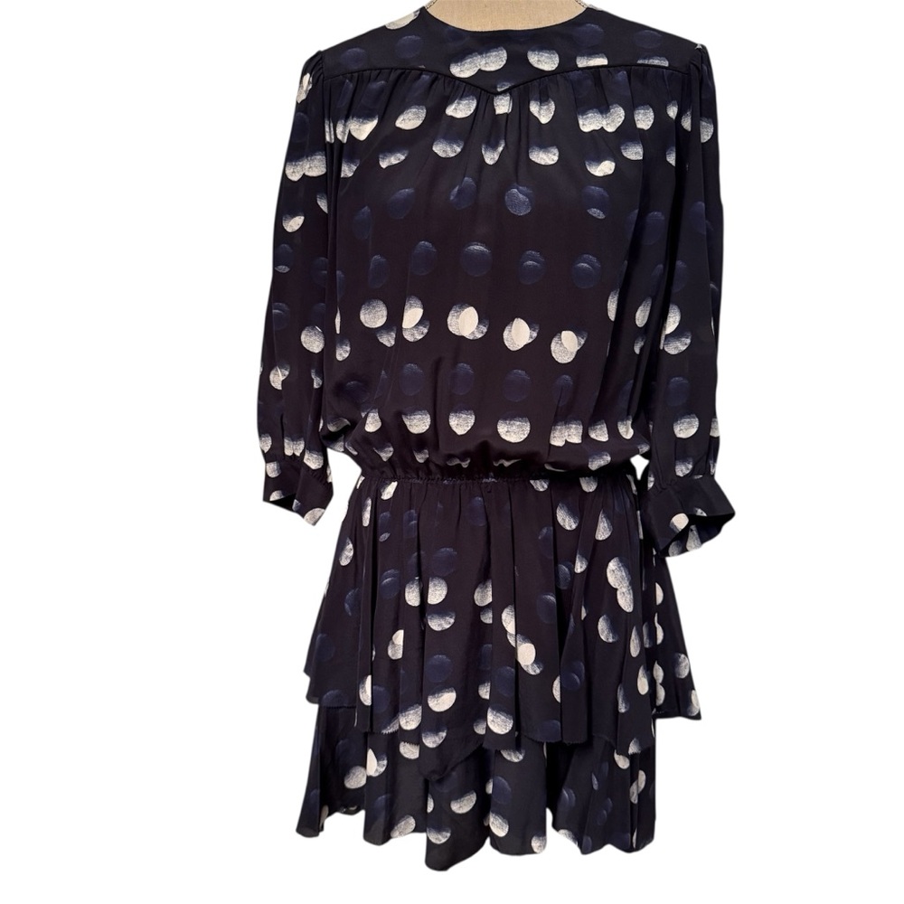 ZADIG & VOLTAIRE DRESS MINI BLUE WHITE ROOKA DOTS SILK 3/4 SLEEVE SIZE L